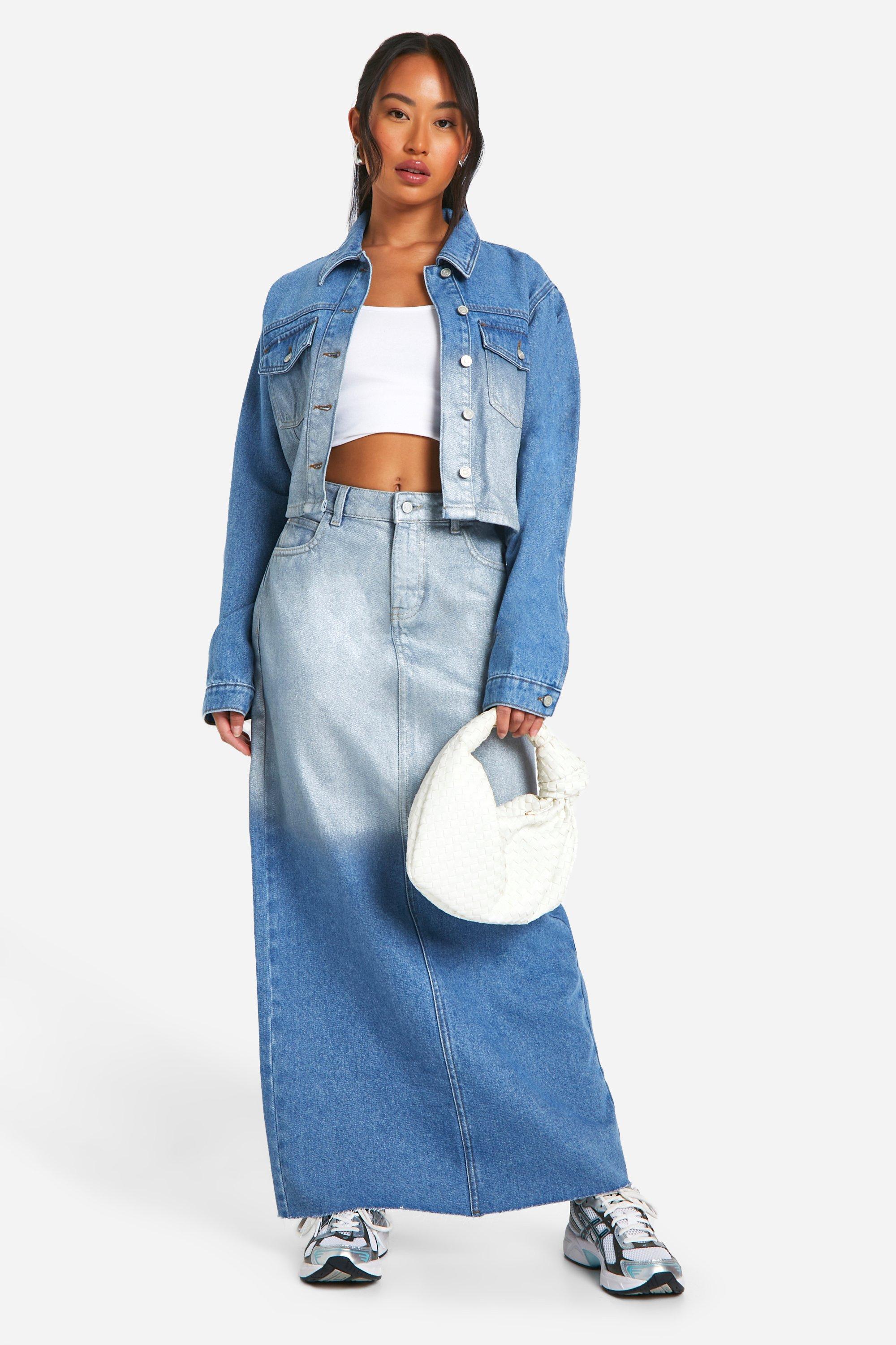 Metallic Ombre Midaxi Denim Skirt | boohoo